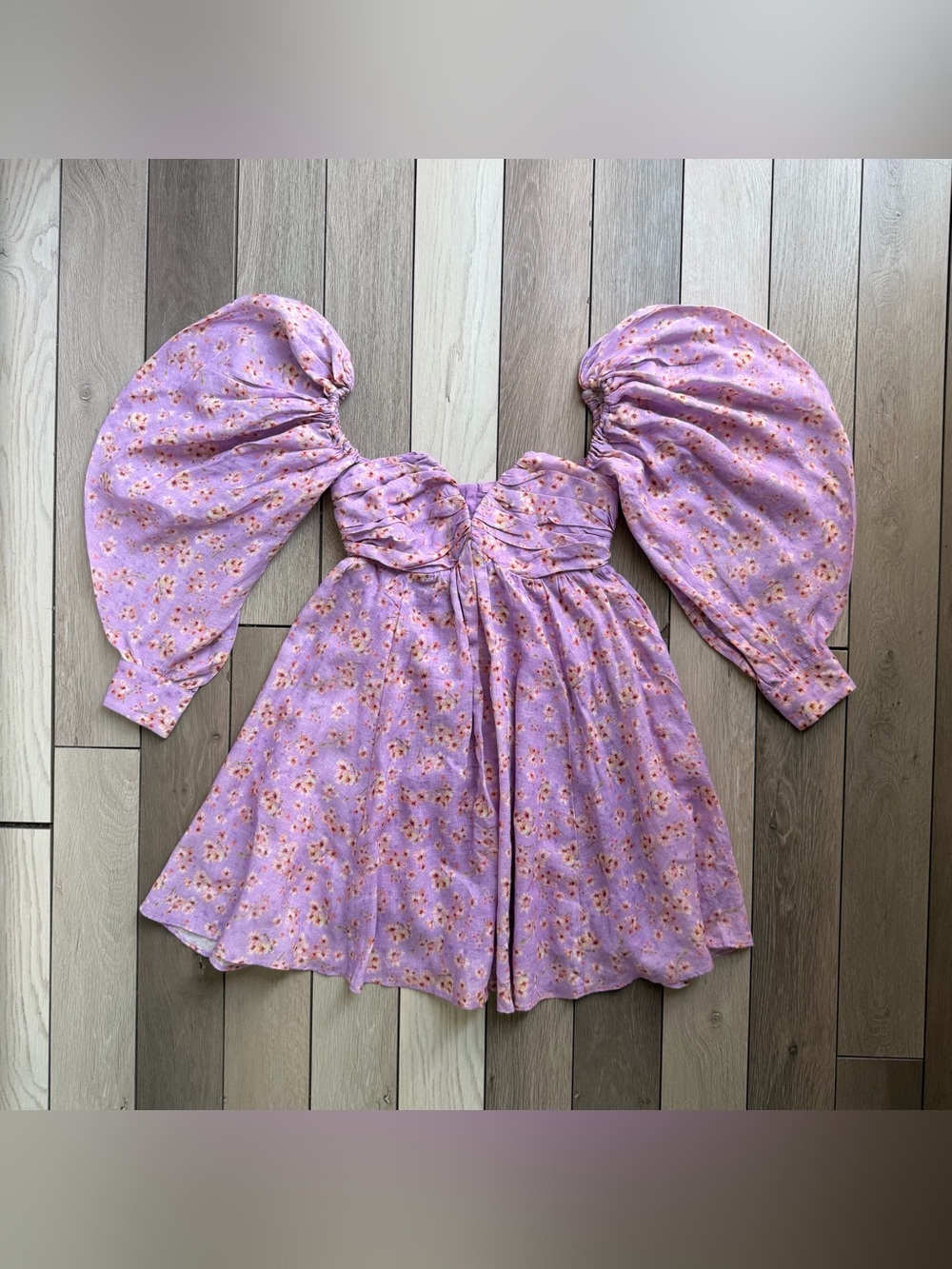 Bardot Lavender Puff Sleeve Floral Mini Dress - Picture 4 of 12